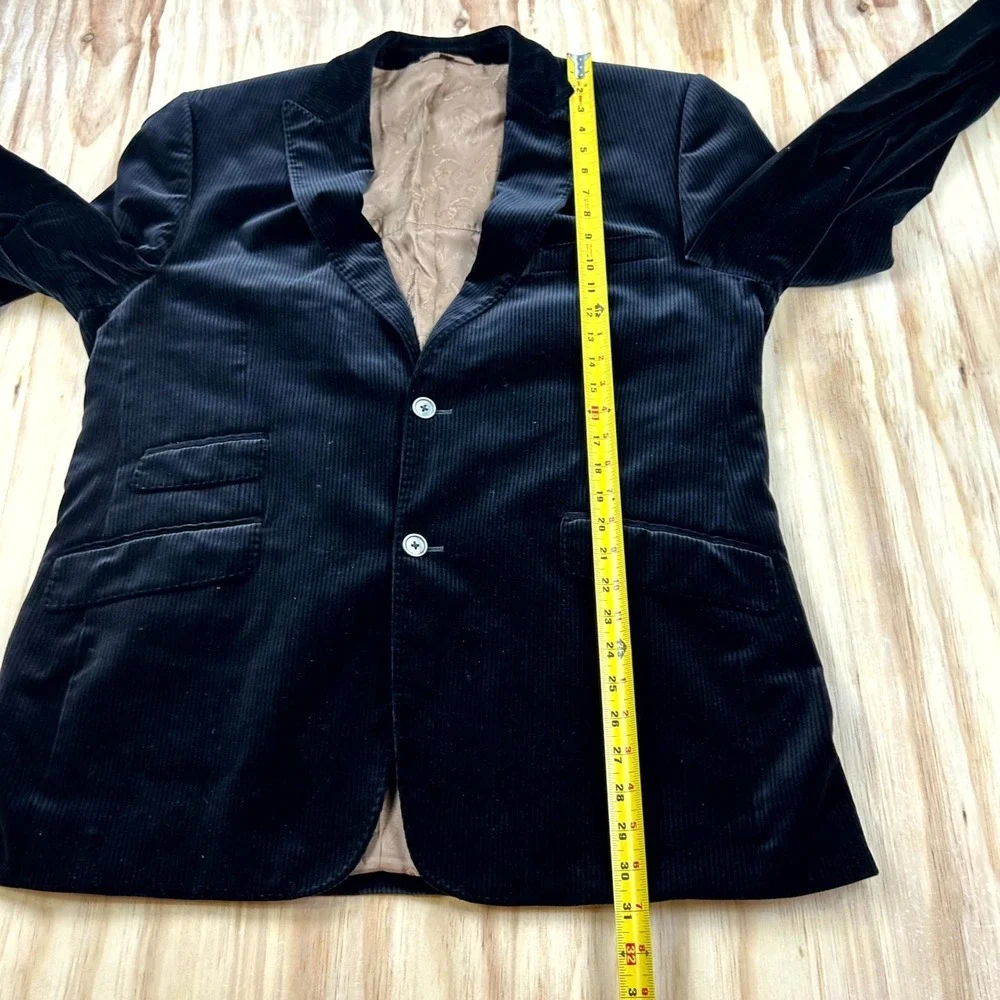 Kroon Blazer Men 44R Black Corduroy Lined Two-Button Jacket Dark Academia Office
